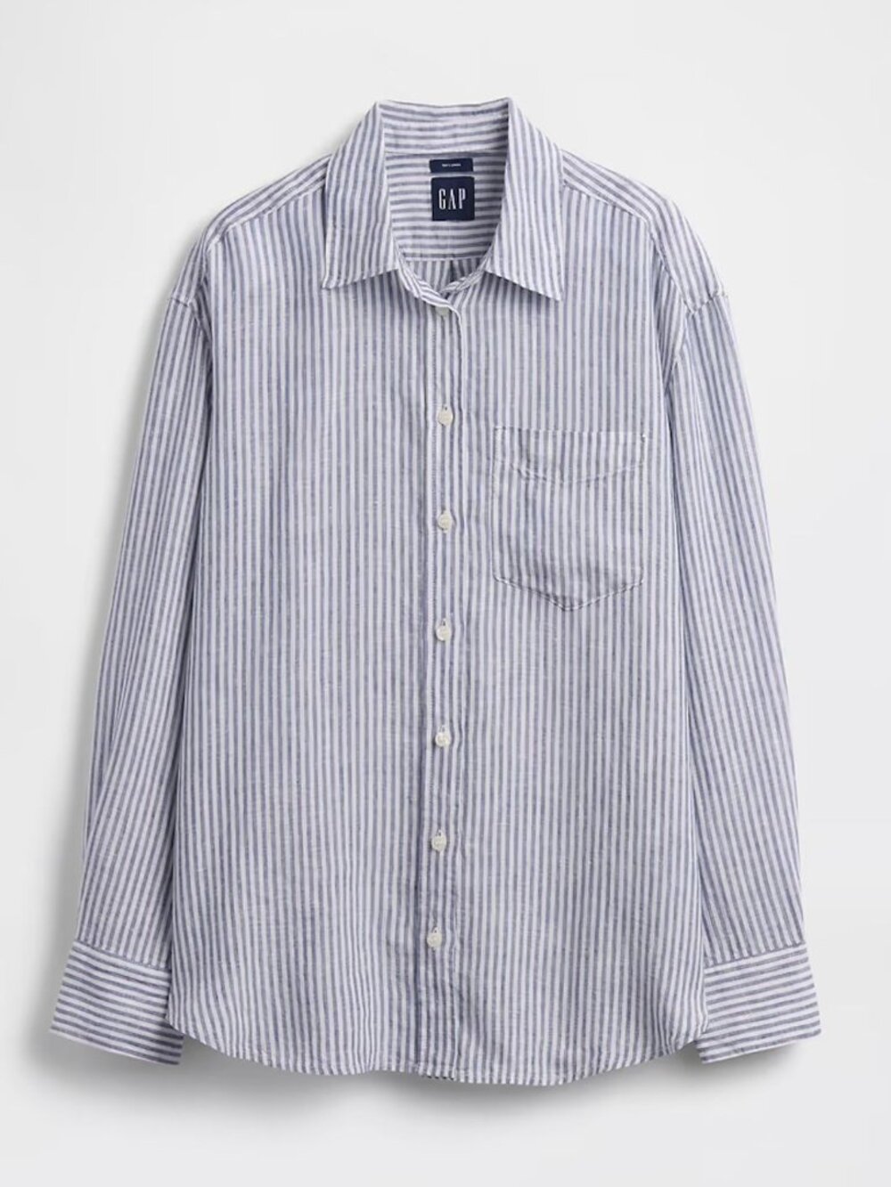 Gap 100% Linen Oversized Shirt Blue Stripe Size XL Summer 2025 Coastal Preppy